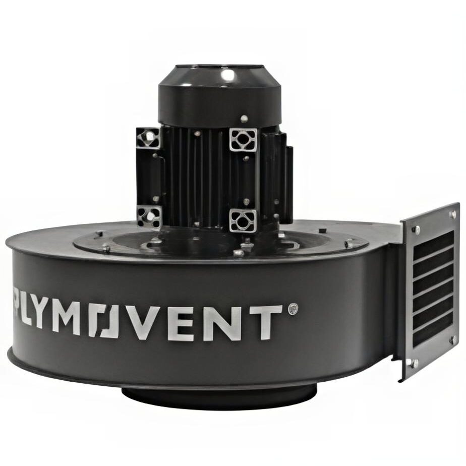 Industrial blower fan with PLYMOVENT branding.